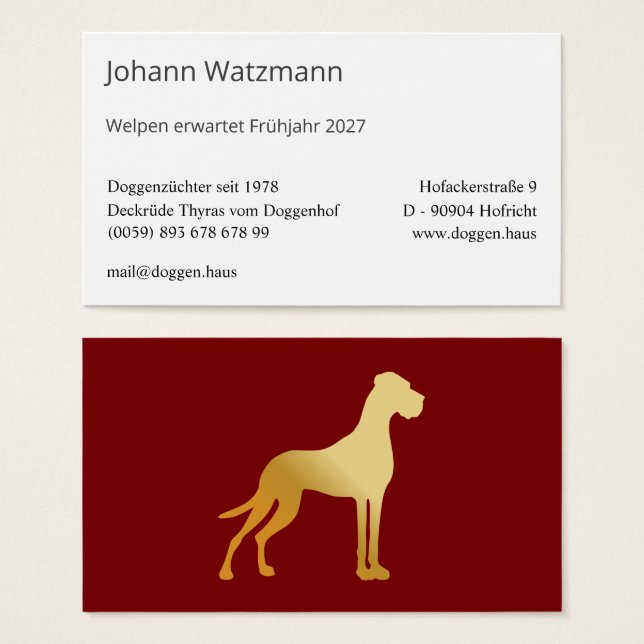 Elegante silhouet van een Deense dog  Visitkort (Framsida & baksida)