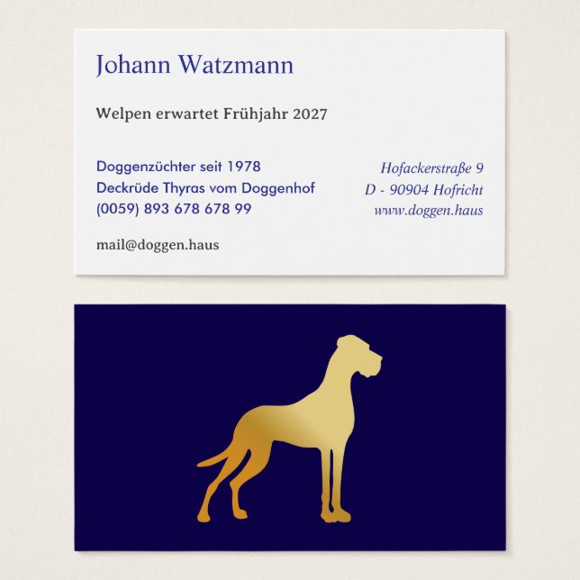 Elegante silhouet van een Deense dog  Visitkort (Framsida & baksida)
