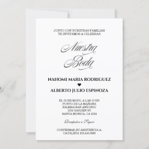 Elegante Spain Bianco Y Negro Nuestra Boda Inbjudningar
