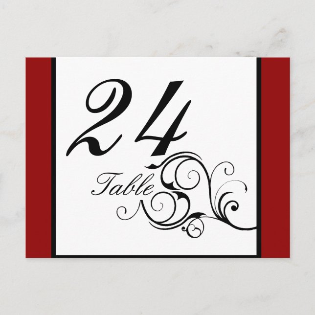 Elegante Swirl i Rik Red Bordsnummer Postcard (Framsida)