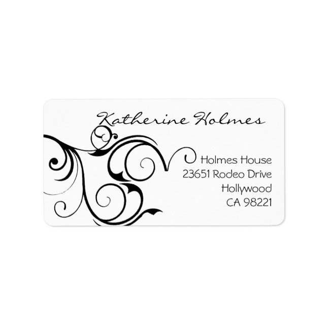 Elegante Swirl in Black & White Address Label Adressetikett (Framsidan)