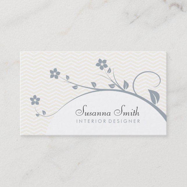 Elegante tarjeta de visita con flores y chevrón visitkort (Framsida)