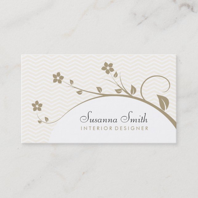 Elegante tarjeta profesional con flores y chevrón visitkort (Framsida)