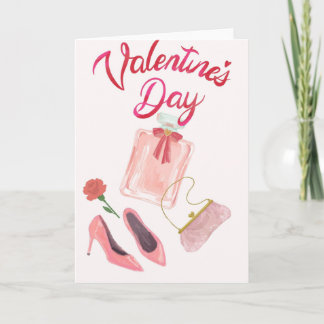 Elegante Valentinskarte mit Parfüm, High Heels & H Kort