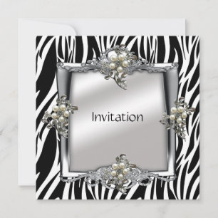 Eleganten Animal Zebra Silver Jewel Flora Inbjudningar