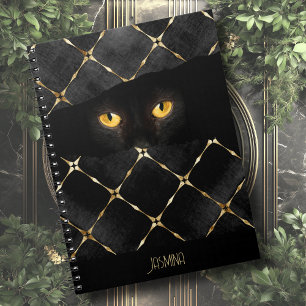 Eleganten Anpassat namn Ögonen Black Cat i Mörken Anteckningsbok