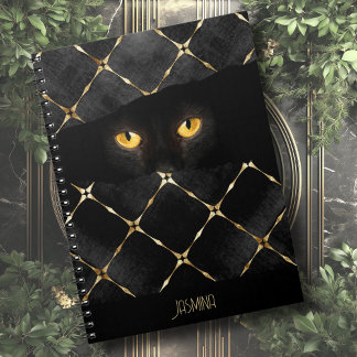 Eleganten Anpassat namn Ögonen Black Cat i Mörken Anteckningsbok
