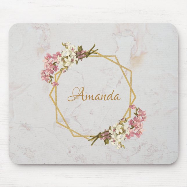 Eleganten Anpassat namn på Guld Marble Rosa Orchid Musmatta (Framsidan)