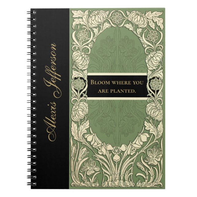 Eleganten Art nouveau Blommigt, Gräns, citatet Nam Anteckningsbok (Framsidan)