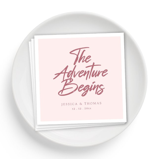 Eleganten Äventyr Begins Ro Guld Bröllop Pappersservett (Personalized Elegant the Adventure Begins Rose Gold Wedding Napkins)