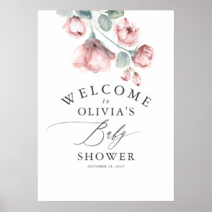 Eleganten Baby Shower för Dusty Ro Blommigt  Välko Poster