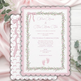Eleganten Baby Shower för rosa Bows & Baby Toes Inbjudningar