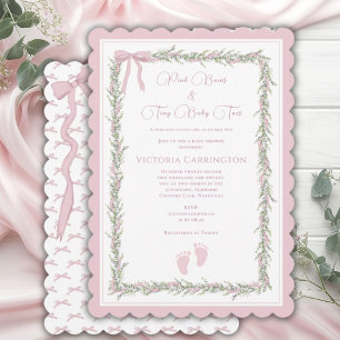 Eleganten Baby Shower för rosa Bows & Baby Toes Inbjudningar