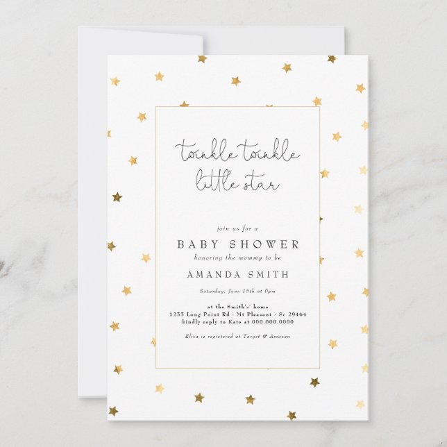 Eleganten Baby Shower för Twinkle Little Star Faux Inbjudningar (Framsida)