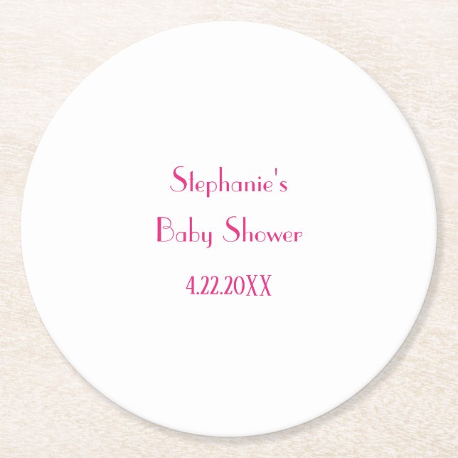 Eleganten Baby Shower Girls Rosa Custom Name 2024 Underlägg Papper Rund (Framsidan)