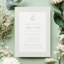 Eleganten Baby Shower Grönt Nalle Preppy