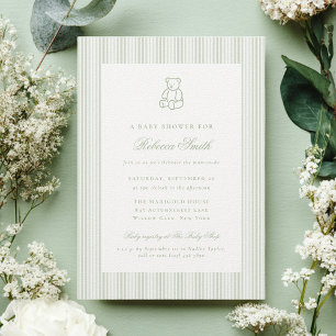 Eleganten Baby Shower Grönt Nalle Preppy Inbjudningar