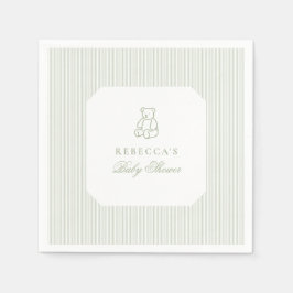 Eleganten Baby Shower Grönt Nalle Preppy   Pappersservett