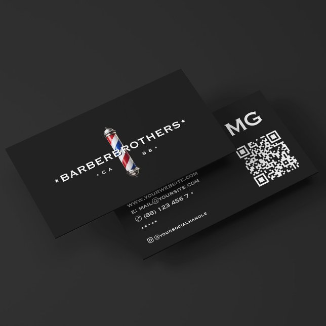 Eleganten Barbershop Classic Barber Pole Black Visitkort (Barbershop Classic Barber Pole Black Elegant Business Card
)