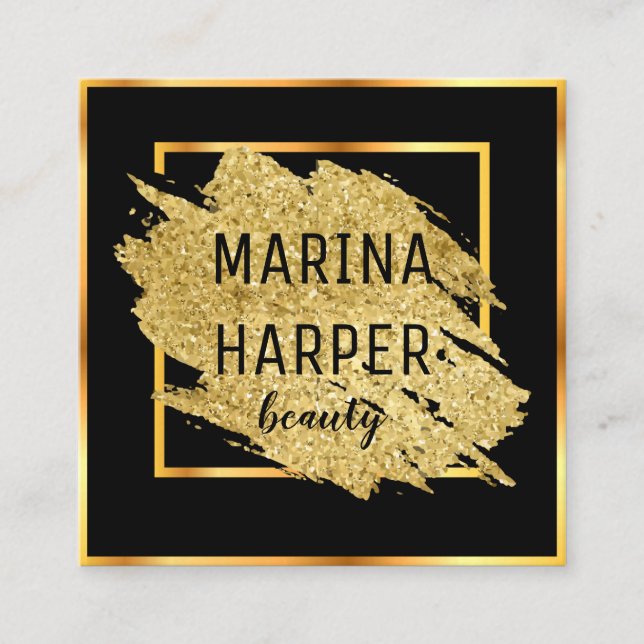 Eleganten Beauty Luxury Black Guld Fyrkantigt Visitkort (Framsida)