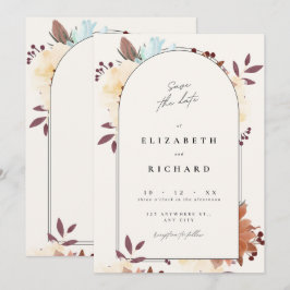 Eleganten Beige Blommigt Spara datumkortsinbjudan Datumet