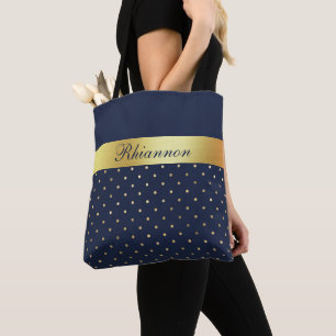 Eleganten Blå Guld, mönstrad monogrammed Tygkasse