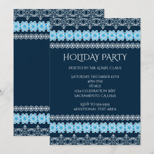 Eleganten Blå och vit vinter-Snöre, Julfest Inbjudningar