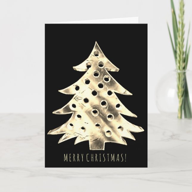 Eleganten Black and Faux Gold Foil Julgran Helgkort (Framsida)