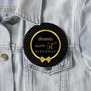 Eleganten Black and Guld Ribbon 50:e födelsedagen Knapp