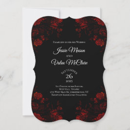 Eleganten Black and Red Blommigt Gothic Bröllop Inbjudningar