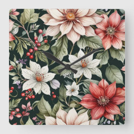 Eleganten Black, färgad julblommor Fyrkantig Klocka