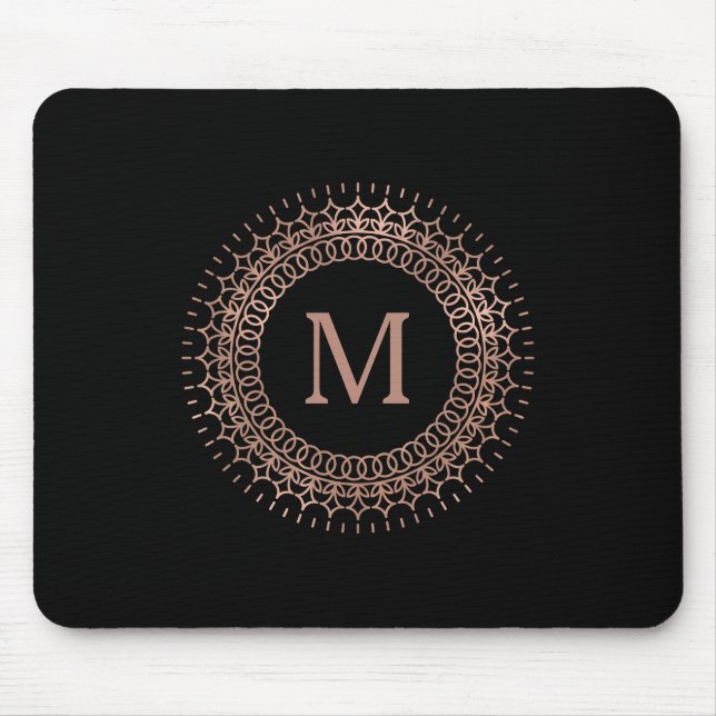 Eleganten Black & Faux Ro Guld, första Monogram Musmatta (Framsidan)