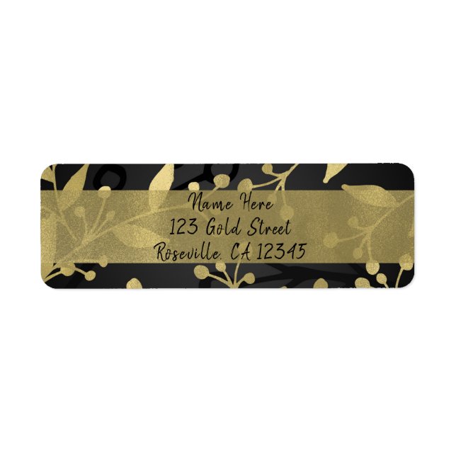 Eleganten Black & Guld Botaniskt God jul Returadress Etikett (Framsidan)