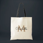 Eleganten Black Guld Monogram  Girly Tygkasse<br><div class="desc">Chic svart och guld monogram tote bag. Designad av Thisisnotme©</div>
