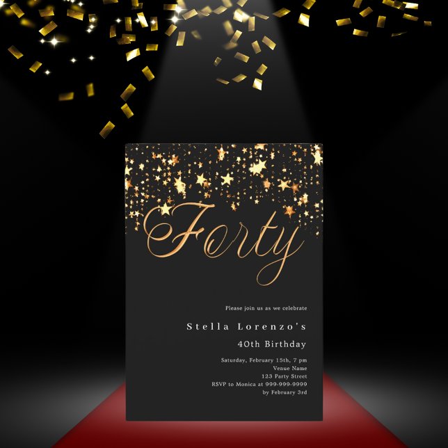 Eleganten Black guld stjärnor 40-årsdagen Inbjudningar (Skapare uppladdad)