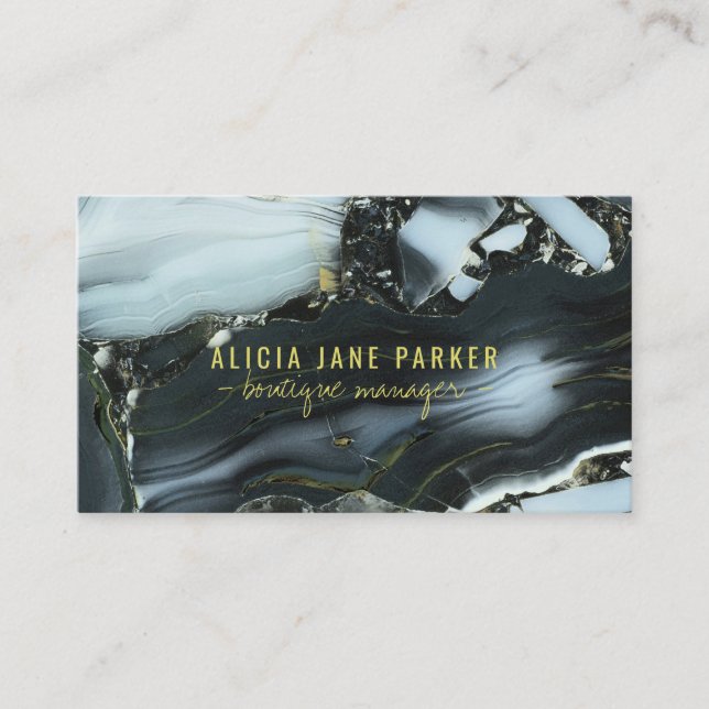 Eleganten Black marble Blue guld Visitkort (Framsida)