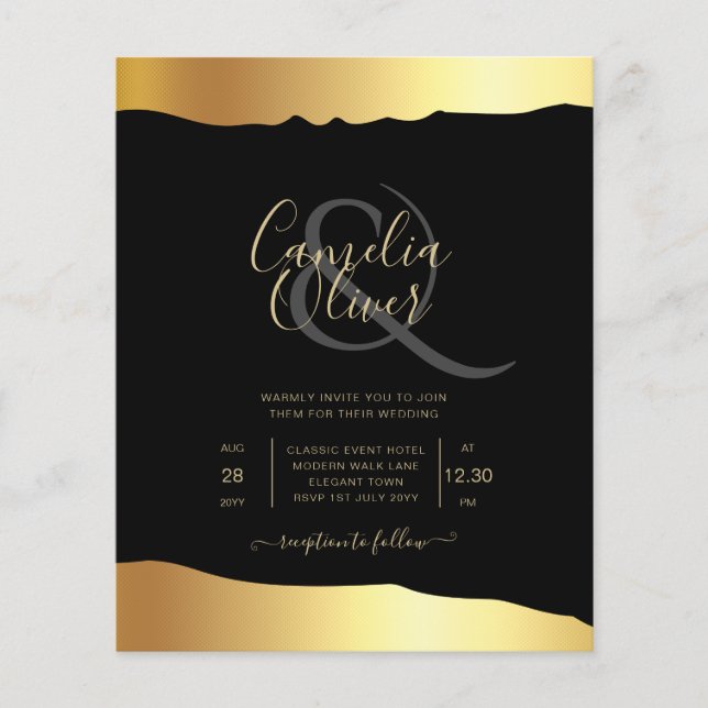 Eleganten Black Tie Bröllop Gold Foil Script Event (Framsida)