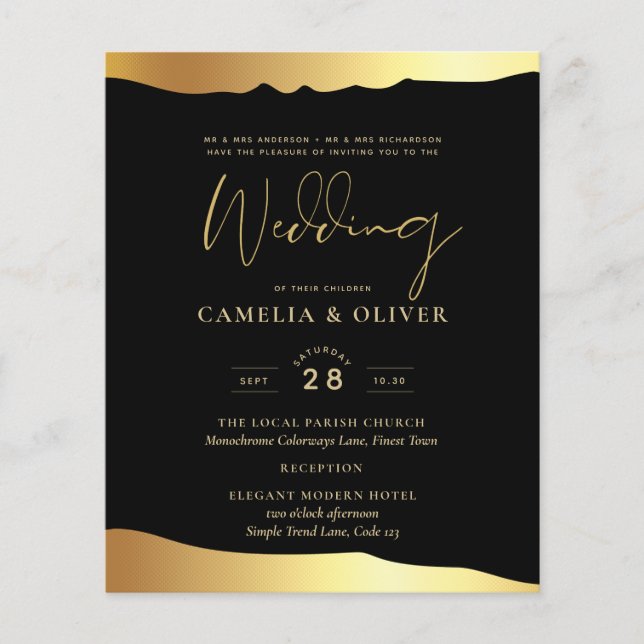 Eleganten Black Tie Bröllop Gold Foil Script Event (Framsida)