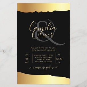 Eleganten Black Tie Bröllop Gold Foil Script Event Flygblad