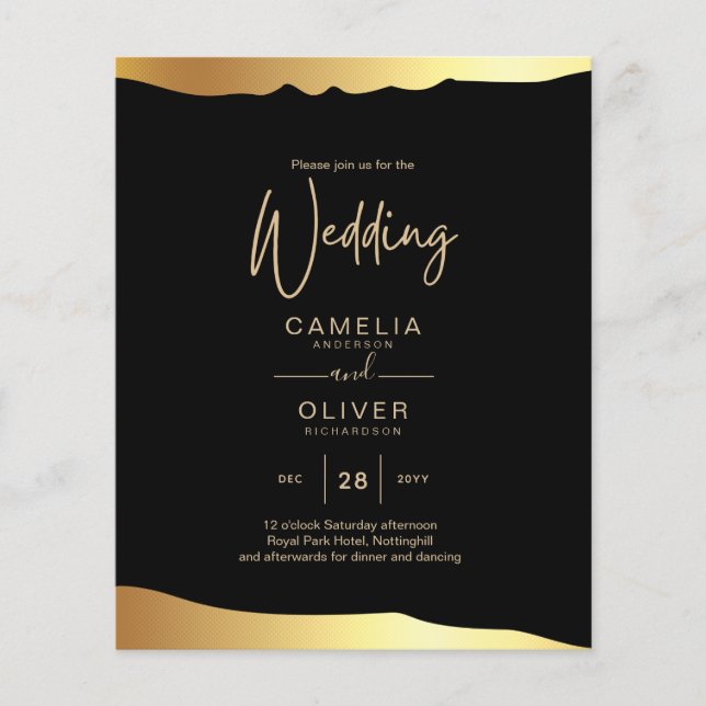 Eleganten Black Tie Bröllop Gold Foil Script Event Flygblad (Framsidan)