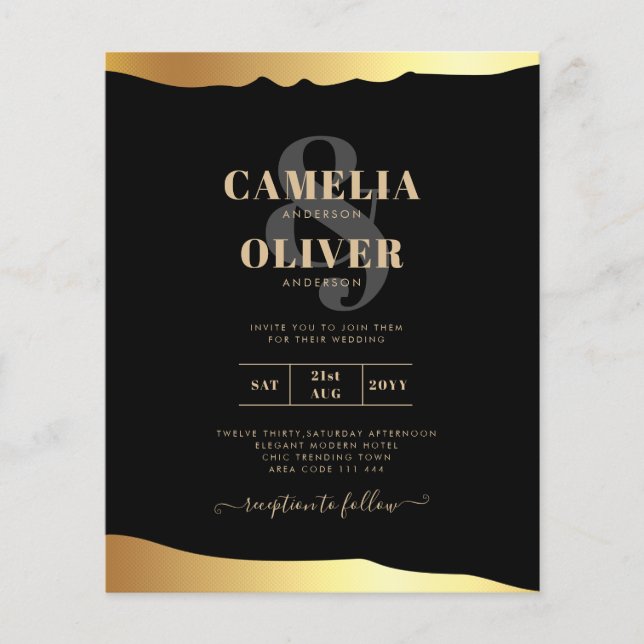 Eleganten Black Tie Bröllop Gold Foil Script Event Flygblad (Framsidan)