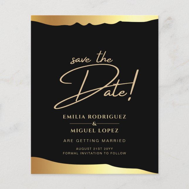 Eleganten Black Tie Bröllop Gold Foil Script Event Flygblad (Framsidan)