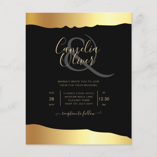 Eleganten Black Tie Bröllop Gold Foil Script Event Flygblad (Framsidan)
