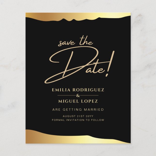 Eleganten Black Tie Bröllop Gold Foil Script Event Flygblad (Framsidan)