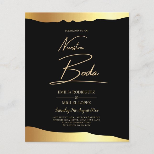 Eleganten Black Tie Bröllop Gold Foil Script Event Flygblad (Framsidan)