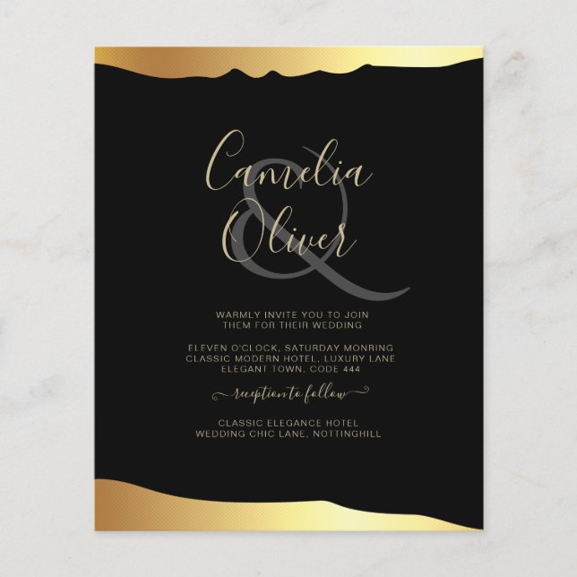 Eleganten Black Tie Bröllop Gold Foil Script Event Flygblad (Framsidan)