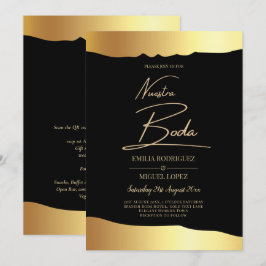 Eleganten Black Tie Bröllop Gold Foil Script Event Inbjudningar