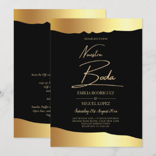 Eleganten Black Tie Bröllop Gold Foil Script Event Inbjudningar