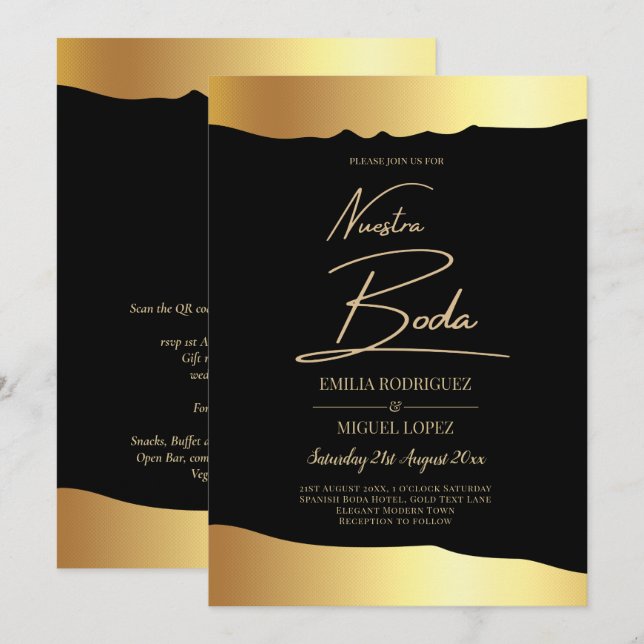 Eleganten Black Tie Bröllop Gold Foil Script Event Inbjudningar (Fram/baksida)