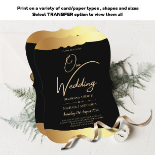 Eleganten Black Tie Bröllop Gold Foil Script Event Inbjudningar